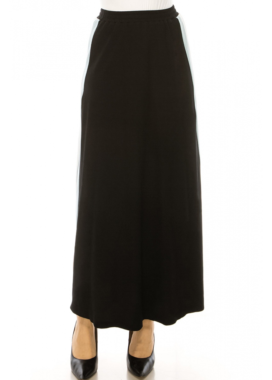 Black Maxi Knit Skirt With Side Stripes Modest Women Clothing YAL